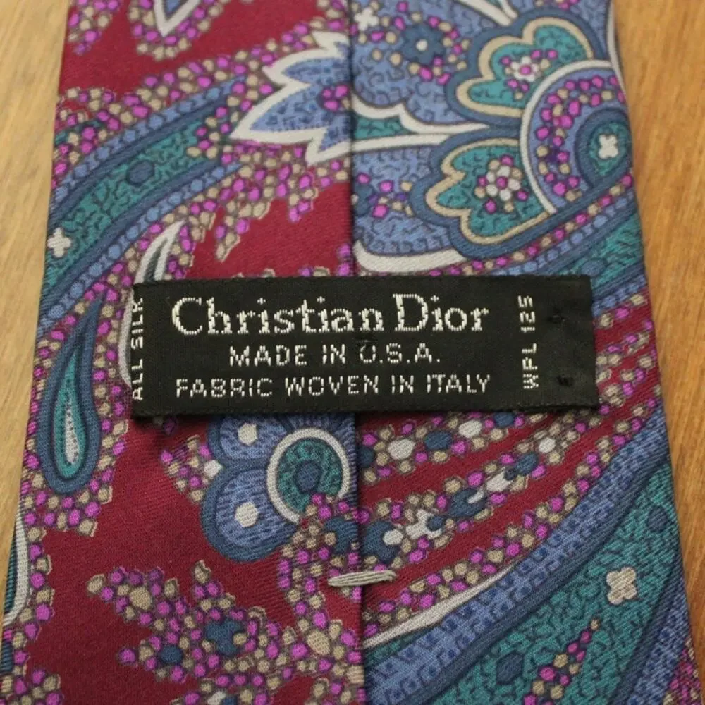 Christian Dior Vintage Paisley‎ Printed Silk Neck Tie